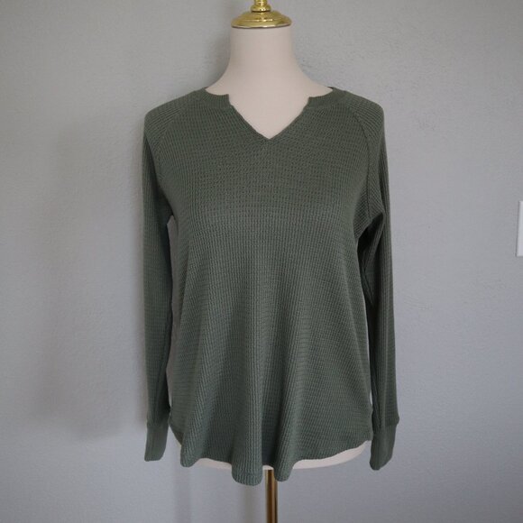 American Eagle Olive Waffle Knit Long Sleeve Top S - Picture 1 of 5